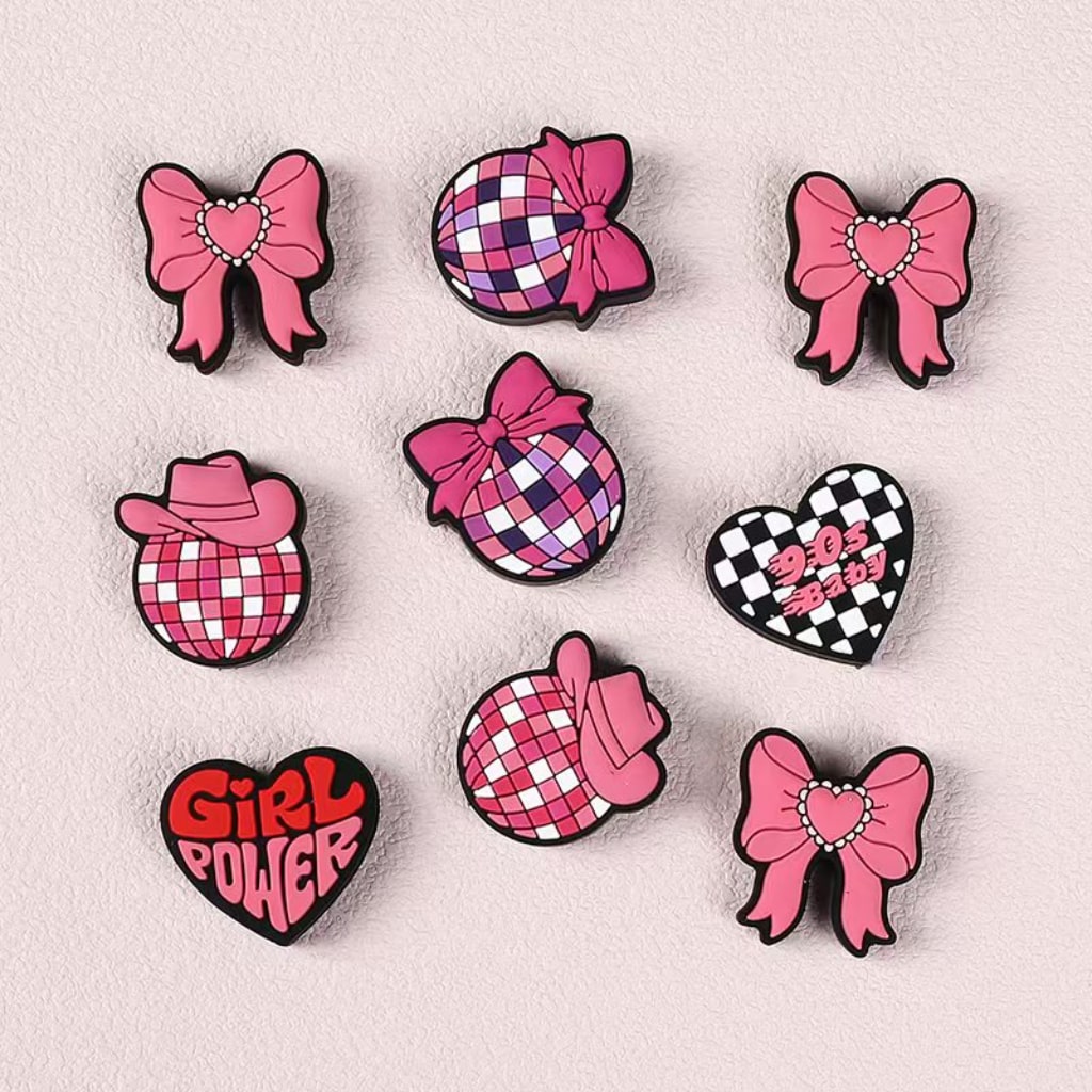 Adorable Silicone Focal Beads – Pink Bowknots & Hearts – 90s Baby Girl Power Series