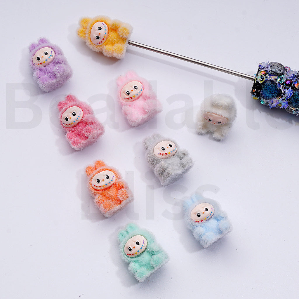 Flocked Fluffy Fuzzy Cute Glitter Fairy Character Monster Doll Fairy Bits Pen Topper, Around 20*14MM, Random Mix