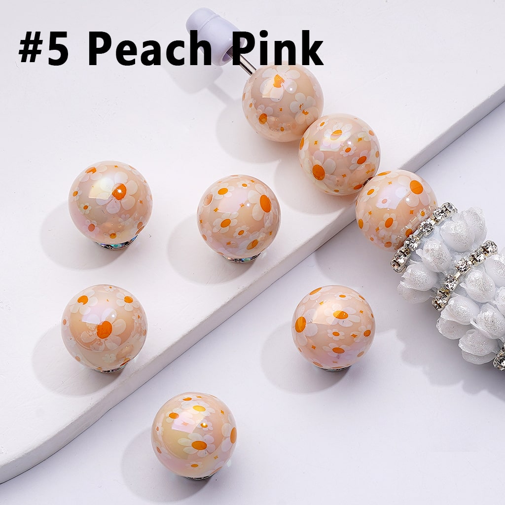 UV-Coated Acrylic Beads – Mini Floral Design in Purple, Pink & Red – 16MM Assorted Mix