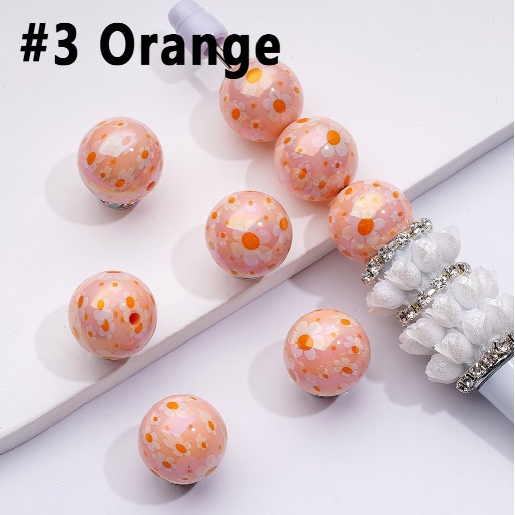 UV-Coated Acrylic Beads – Mini Floral Design in Purple, Pink & Red – 16MM Assorted Mix