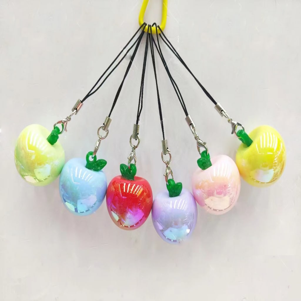 Glossy UV-Coated Apple Pendants – Vibrant Solid Acrylic Charms for Keychains, 31x30MM, Random Mix
