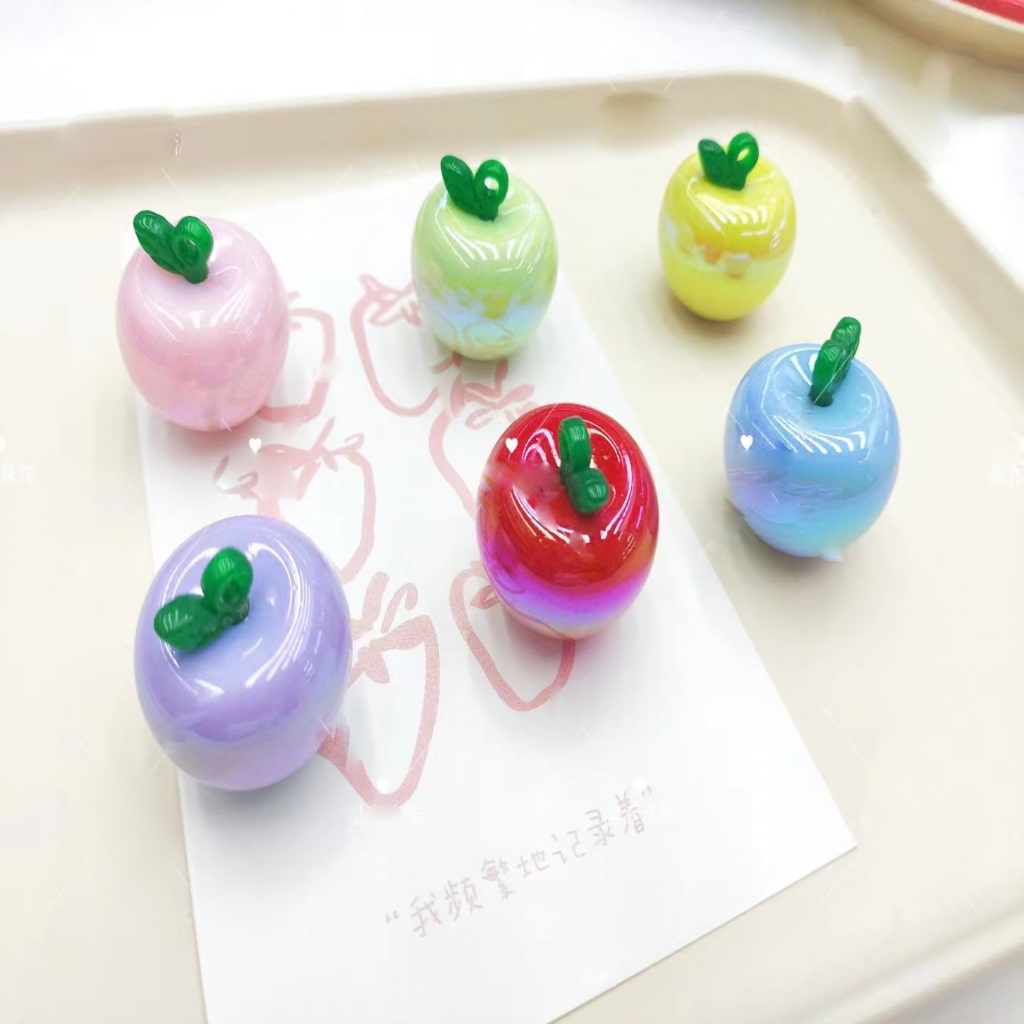 Glossy UV-Coated Apple Pendants – Vibrant Solid Acrylic Charms for Keychains, 31x30MM, Random Mix