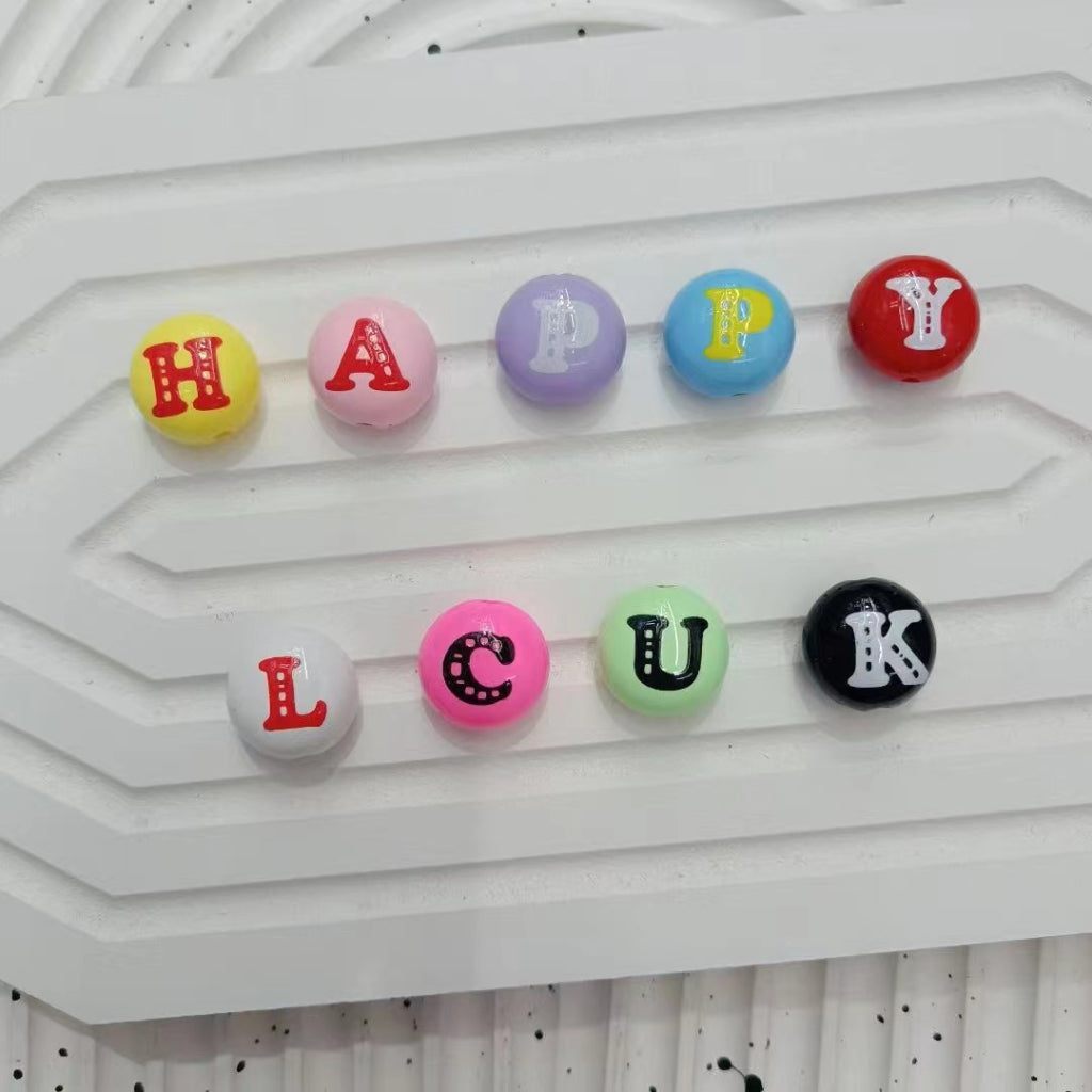 Mini Colorful Flat Acrylic Beads with English Letter Prints – 10x16MM