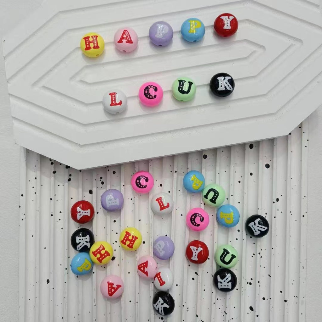 Mini Colorful Flat Acrylic Beads with English Letter Prints – 10x16MM