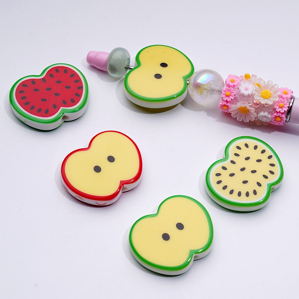 Adorable Fruit-Themed Acrylic Beads – Watermelon & Apple Series, 34x28MM Flat Design
