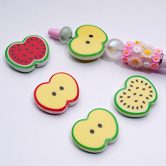 Adorable Fruit-Themed Acrylic Beads – Watermelon & Apple Series, 34x28MM Flat Design