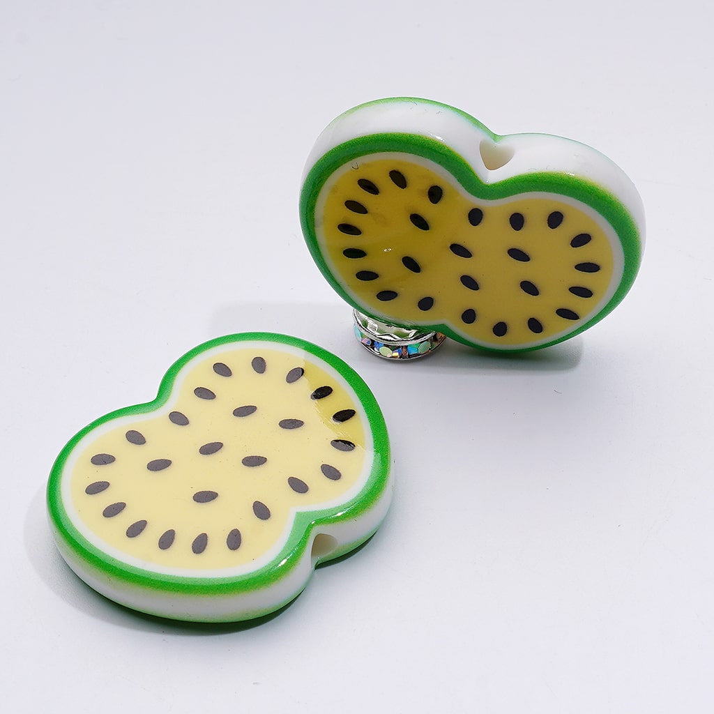 Adorable Fruit-Themed Acrylic Beads – Watermelon & Apple Series, 34x28MM Flat Design