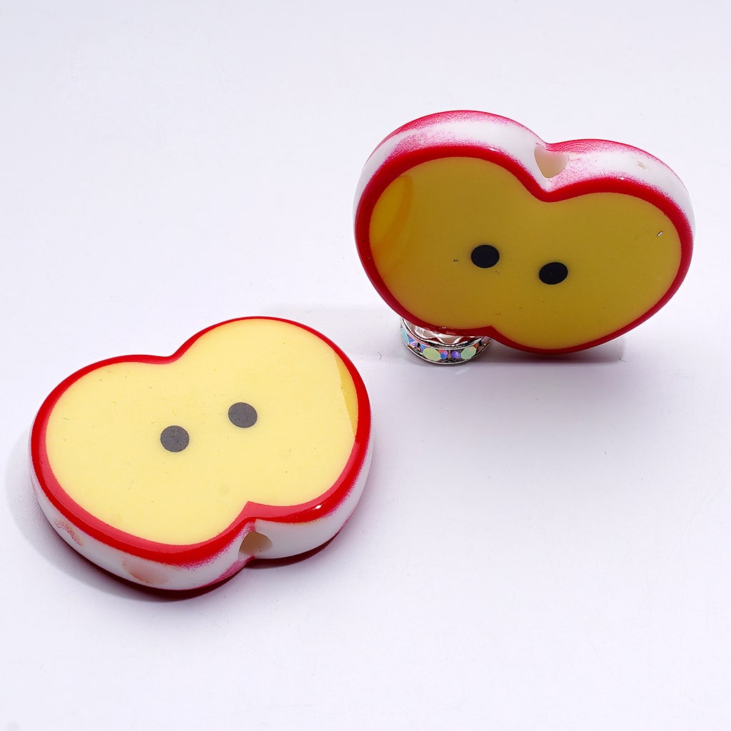 Adorable Fruit-Themed Acrylic Beads – Watermelon & Apple Series, 34x28MM Flat Design