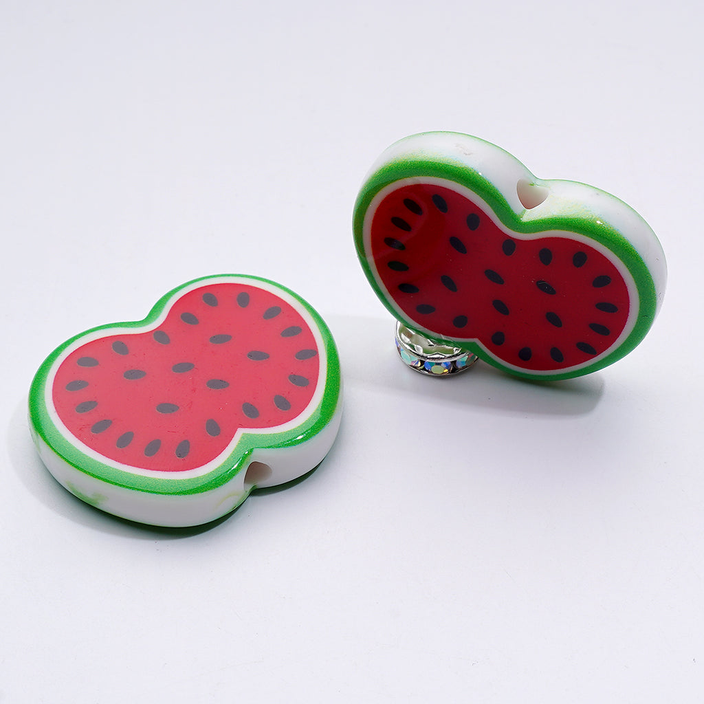 Adorable Fruit-Themed Acrylic Beads – Watermelon & Apple Series, 34x28MM Flat Design