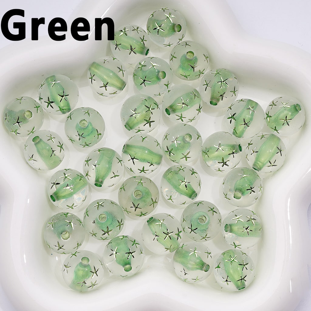 Vibrant Multi-Color Acrylic Beads – Frosted Clear Round with Carved Star Design, 16MM