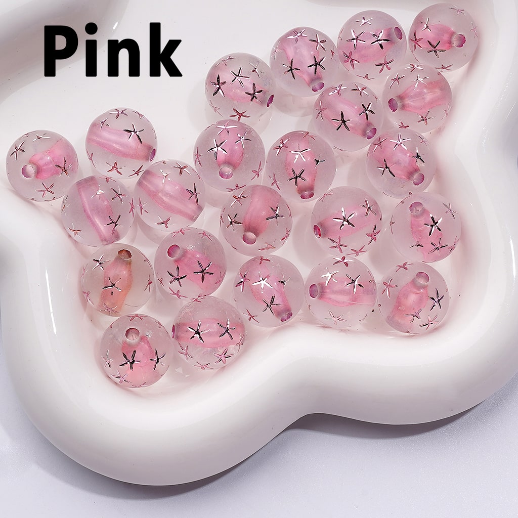 Vibrant Multi-Color Acrylic Beads – Frosted Clear Round with Carved Star Design, 16MM