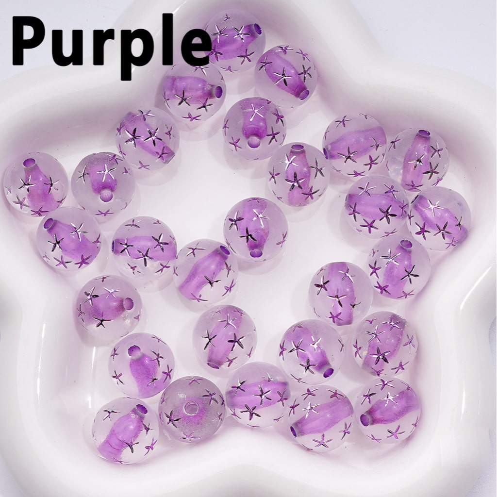 Vibrant Multi-Color Acrylic Beads – Frosted Clear Round with Carved Star Design, 16MM