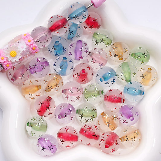 Vibrant Multi-Color Acrylic Beads – Frosted Clear Round with Carved Star Design, 16MM