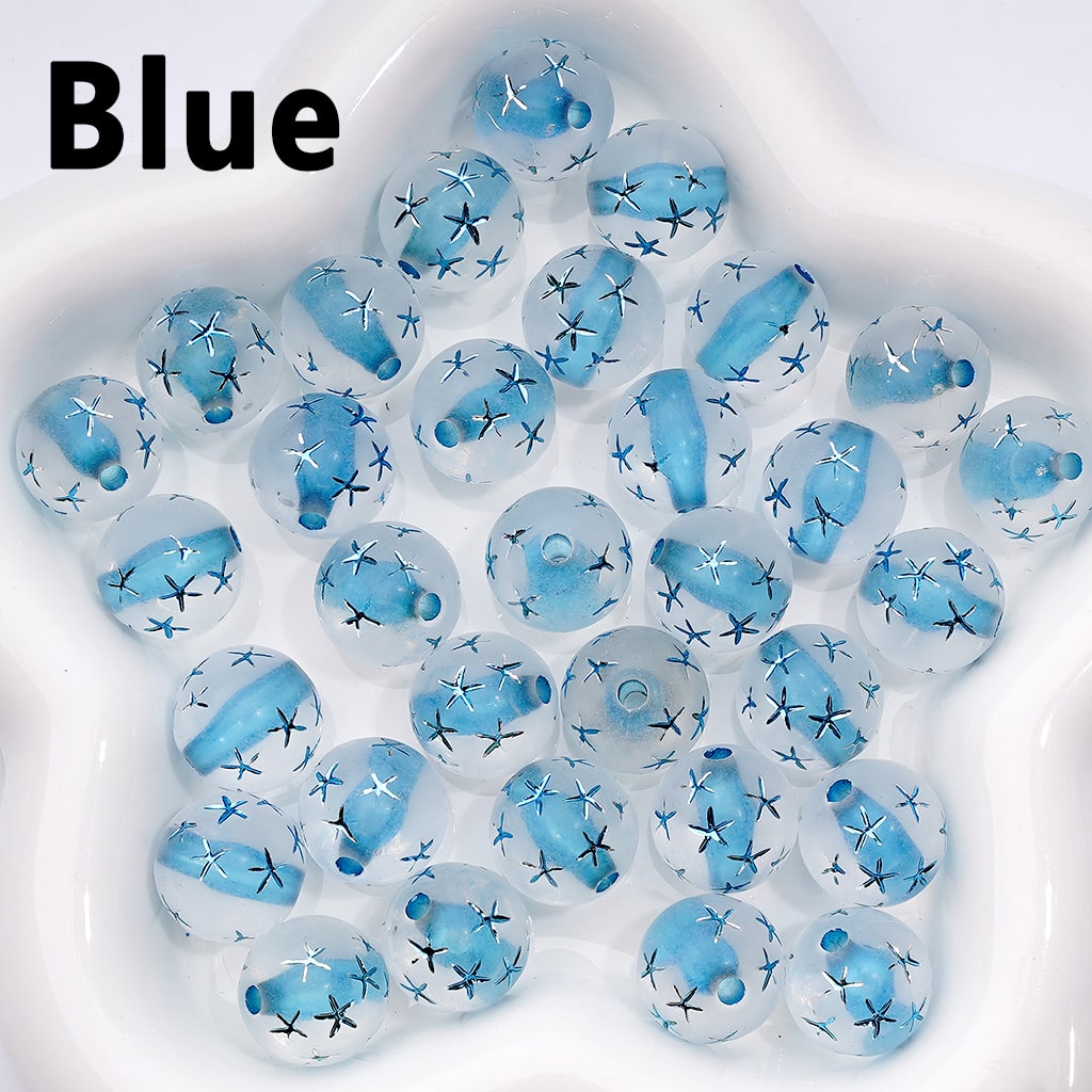 Vibrant Multi-Color Acrylic Beads – Frosted Clear Round with Carved Star Design, 16MM