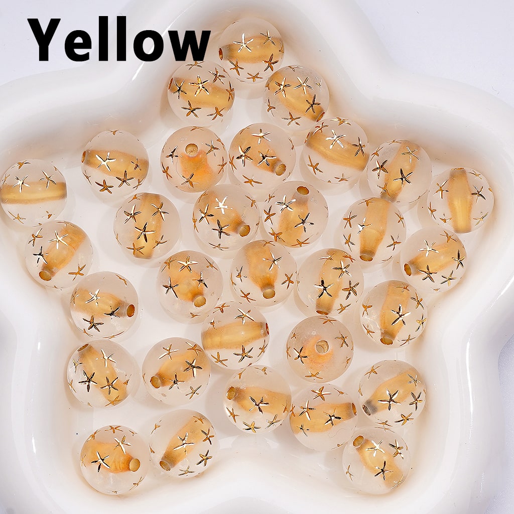 Vibrant Multi-Color Acrylic Beads – Frosted Clear Round with Carved Star Design, 16MM