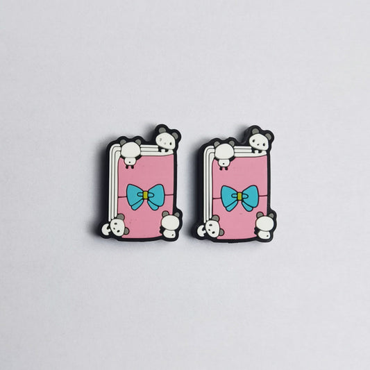 Radiant Pink Notebook Focal Beads – Silicone Accents & Elegant Blue Ribbon Details