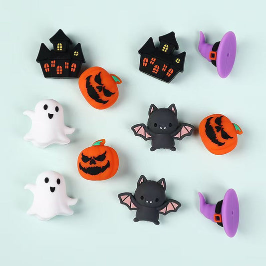 Spooky 3D Halloween Focal Beads – Ghost, Pumpkin, Bat & Haunted House in Silicone