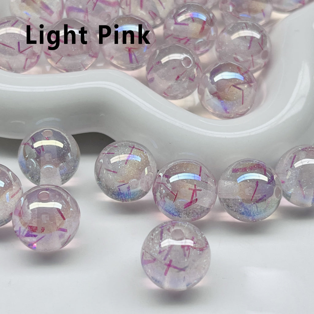 Vibrant Clear Round Acrylic Beads – Glossy Glitter with Colorful Foil Paper Inside (16MM)