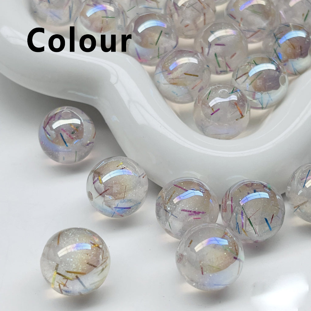 Vibrant Clear Round Acrylic Beads – Glossy Glitter with Colorful Foil Paper Inside (16MM)