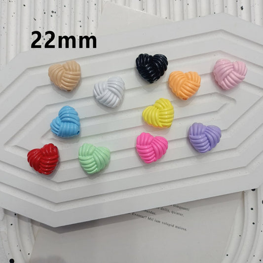 Heart-Shaped Acrylic Beads – 22MM Multicolor Yarn Ball Stripe Pattern, Random Craft Mix