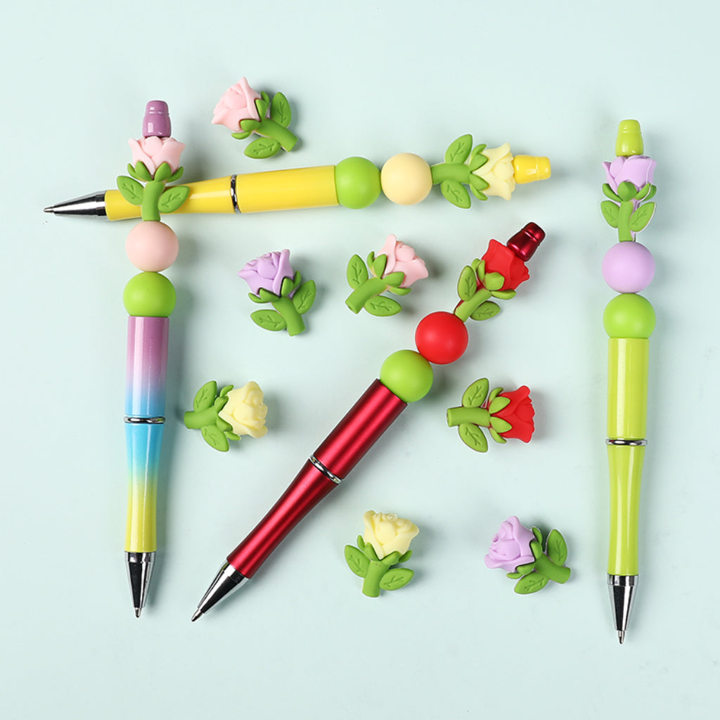 3D Rose Flower Silicone Focal Beads – Cute Multicolor Design in Red, Purple, Pink & Yellow