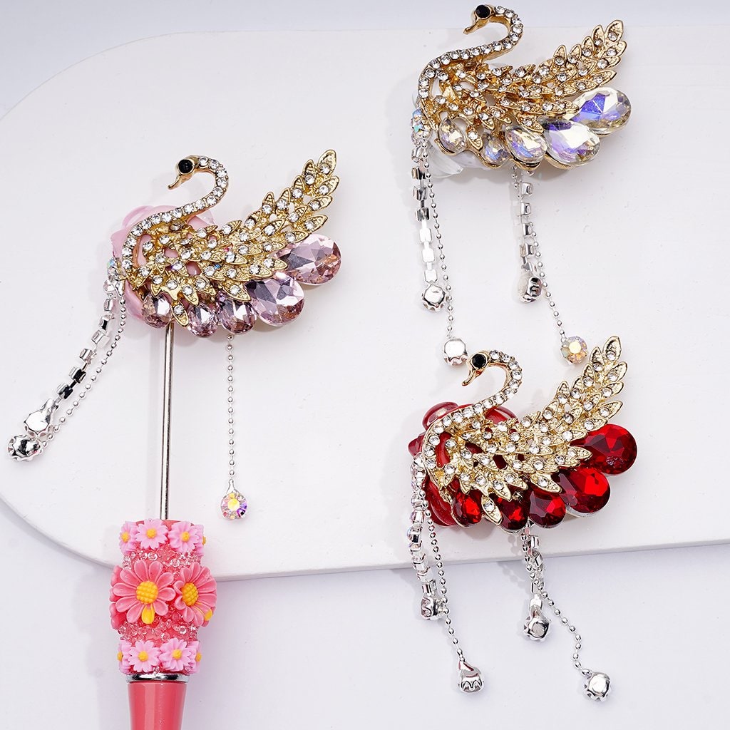 Gold Swan Clay Beads – 40x36x15MM Fancy Alloy with Rhinestones, Chains, Hearts, Butterflies & More