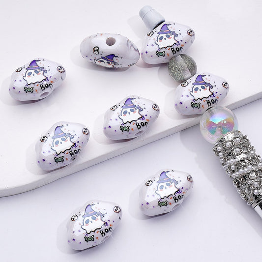 Cute Halloween Spirit with Wizard Hat Boo Acrylic Beads, 25*16MM