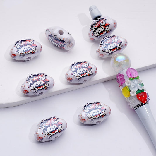Halloween Acrylic Beads with Ghost Faces and Pumpkin Designs, 25×16MM