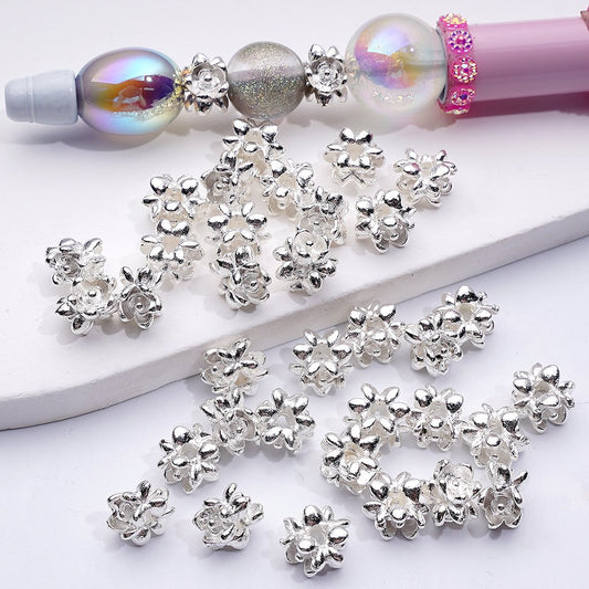 Mini Silver Alloy Flower Charms with Elegant Details, Approx. 8MM