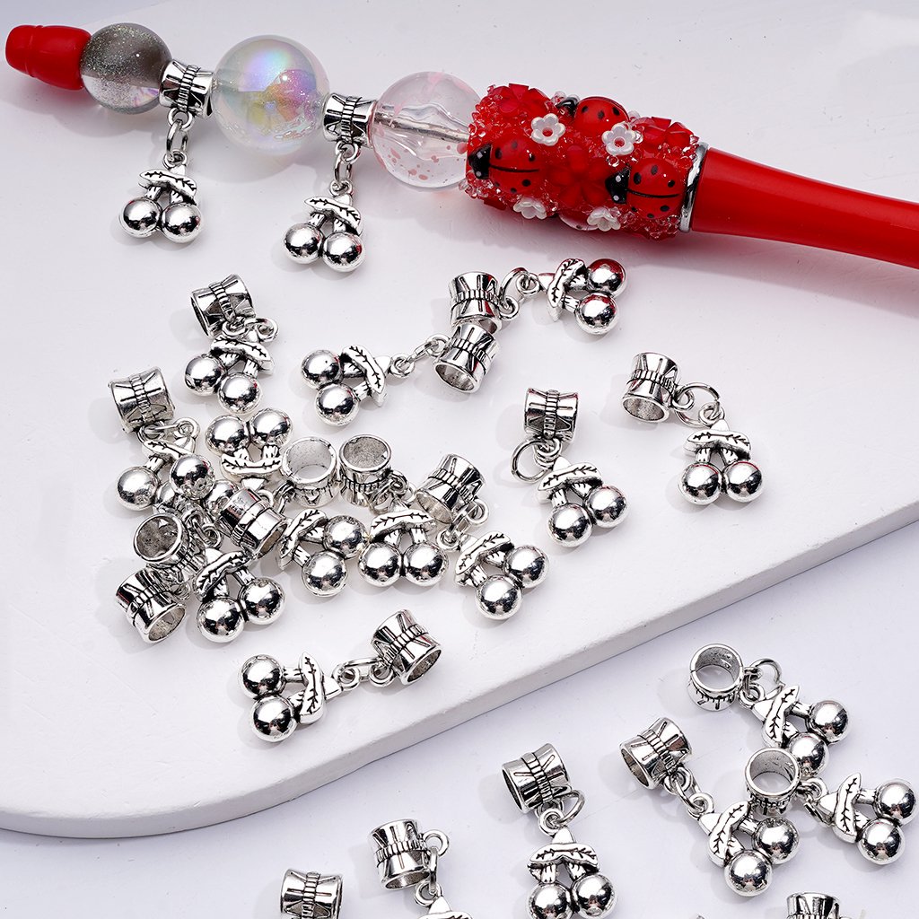 Cherry-Shaped Dangle Pendants in Silver Alloy, Ideal for DIY Jewelry Crafts