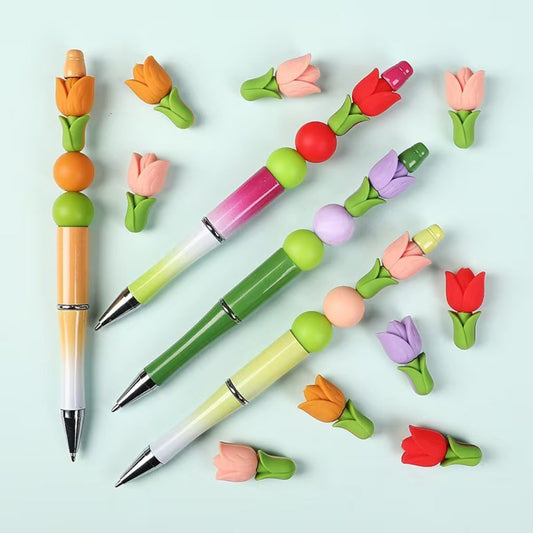 3D Floral Silicone Beads Multi-Color Tulip Flower Charms