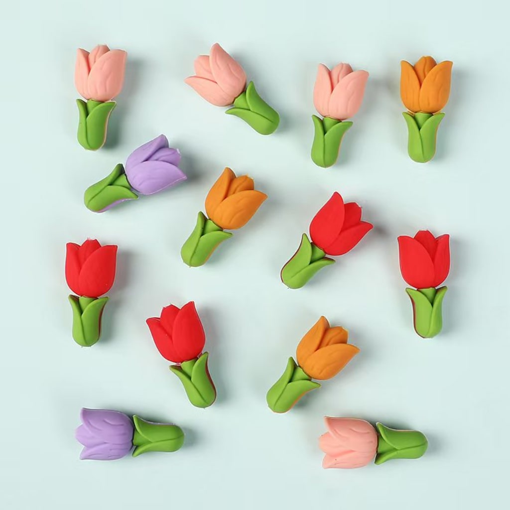 3D Floral Silicone Beads Multi-Color Tulip Flower Charms