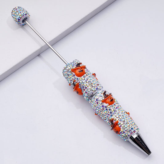 Orange Ghost with Wizard Hat Fully Covered Halloween Beadable Clay Pens in featuring AB Rhinestones