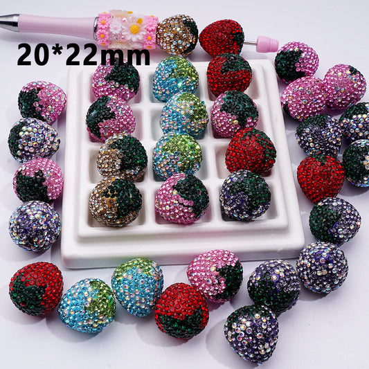 Clay Beads in Strawberry Shape with Rhinestones, 20mm x 22mm