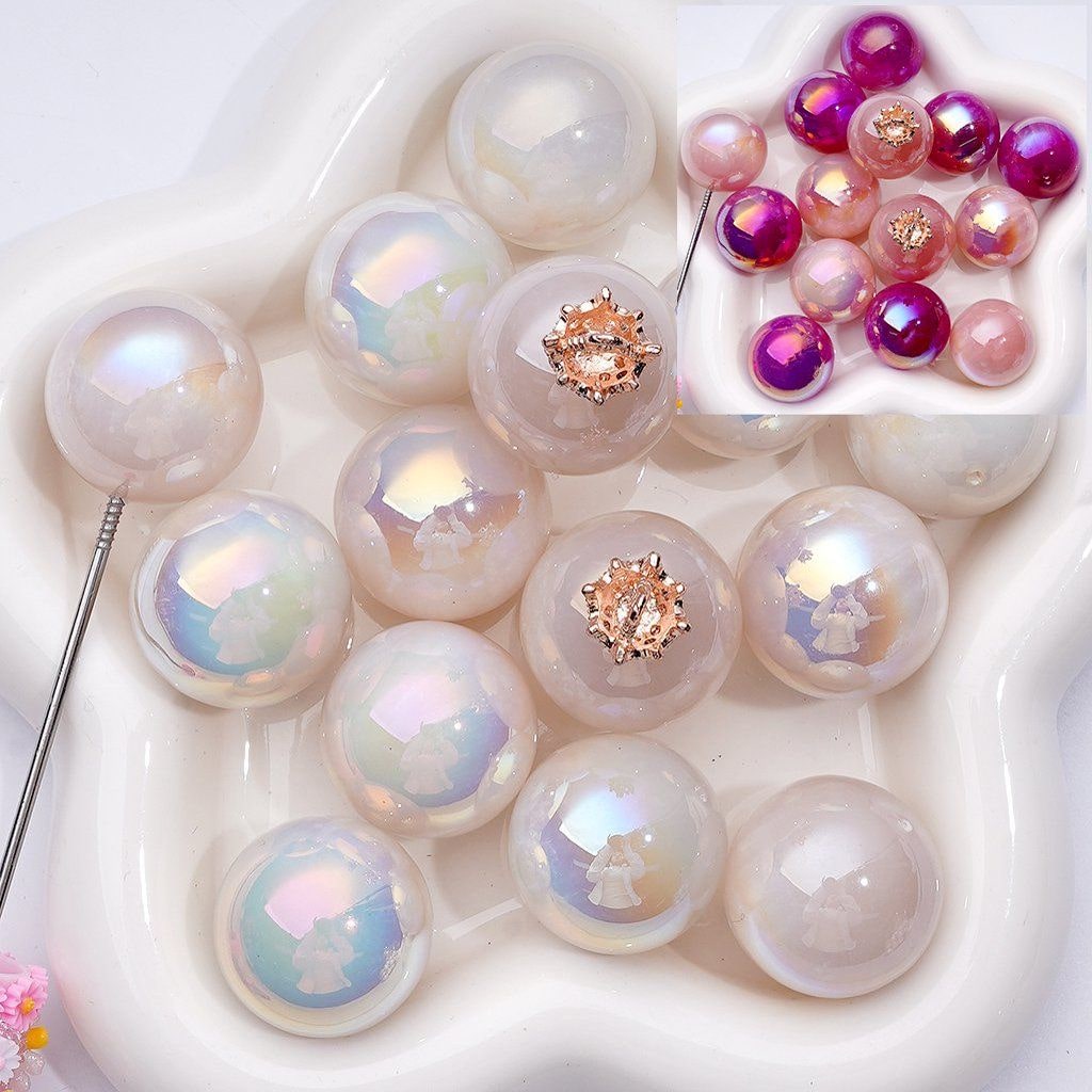 Luminous Color-Changing Acrylic Beads Large Round Design (Half-Through Hole), 25MM, Random Mix
