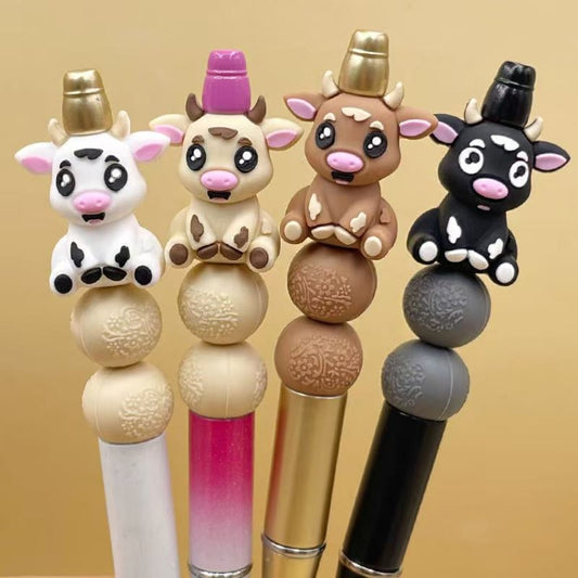 3D Cute Cow Charms in Multi-Color Farm Animal Silicone Focal Beads, Random Mix