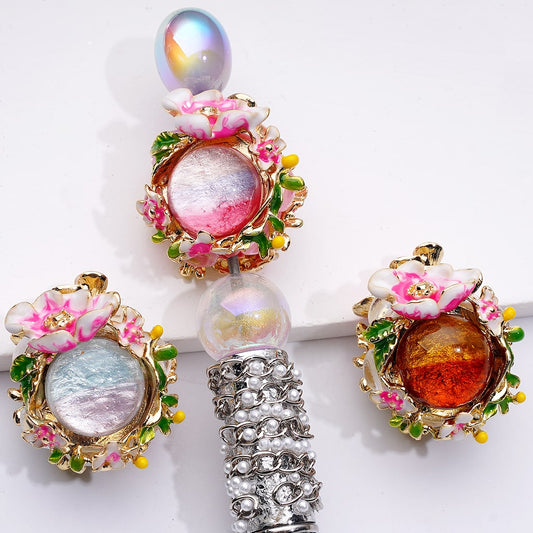Gold Alloy Flower Charms with Large Hemispherical Rhinestones Exquisite Clay Beads,Around 28*26*24MM