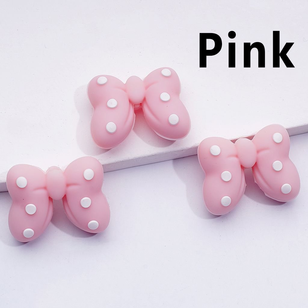Multi-Color 3D Bowknots with Mini White Spots Silicone Focal Beads