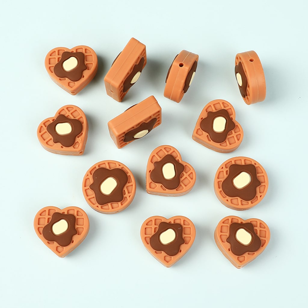 Cute Waffle Dessert Square Round Heart Shape Silicone Focal Beads