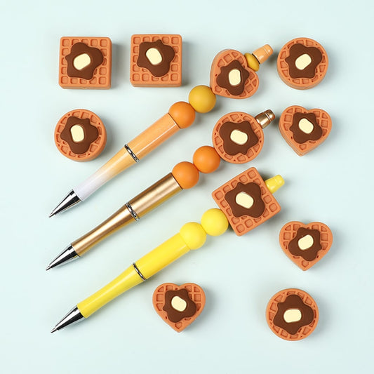 Cute Waffle Dessert Square Round Heart Shape Silicone Focal Beads