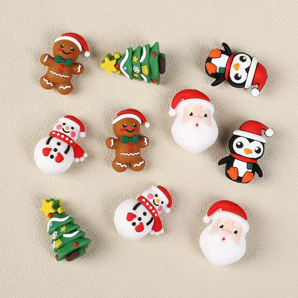 3D Cute Penguin Gingerbread Father Christmas's Head Tree Snowman Christmas Series Silicone Focal Beads