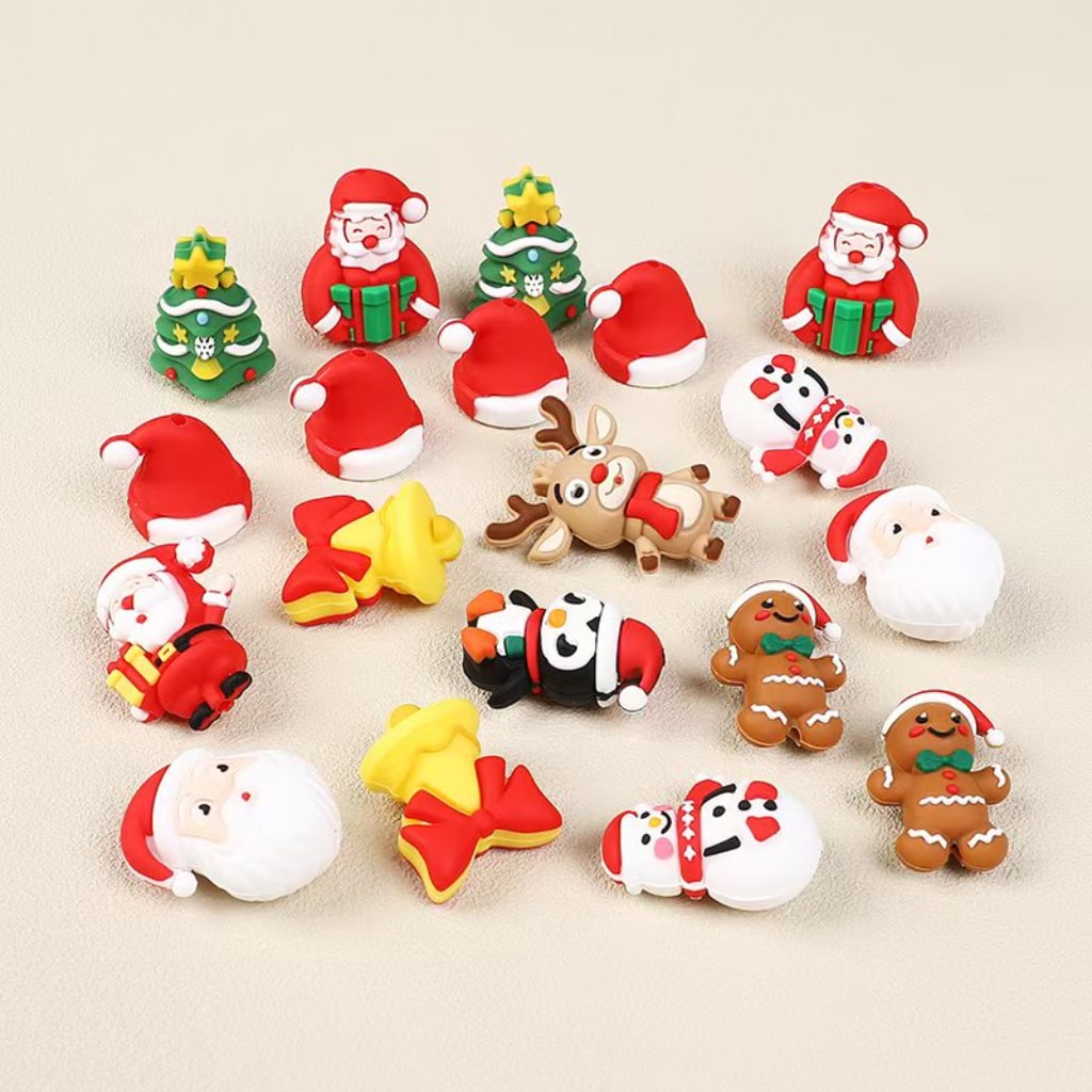3D Elk Bell Hat Father Christmas Gift Christmas Series Silicone Focal Beads