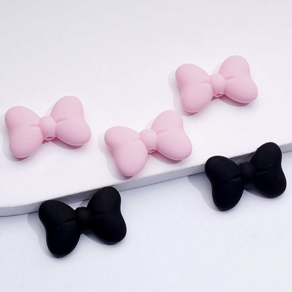3D Mini Black Pink Cute Bowknots Silicone Focal Beads