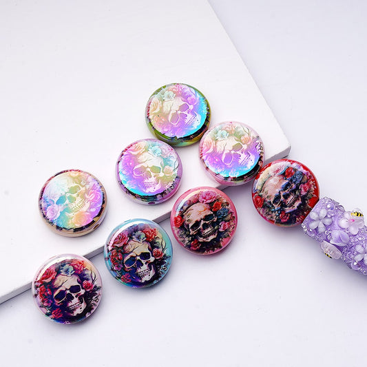 UC Coating Heads Spooky Skeleton Flowers Flat Round Acrylic Beads, 24MM