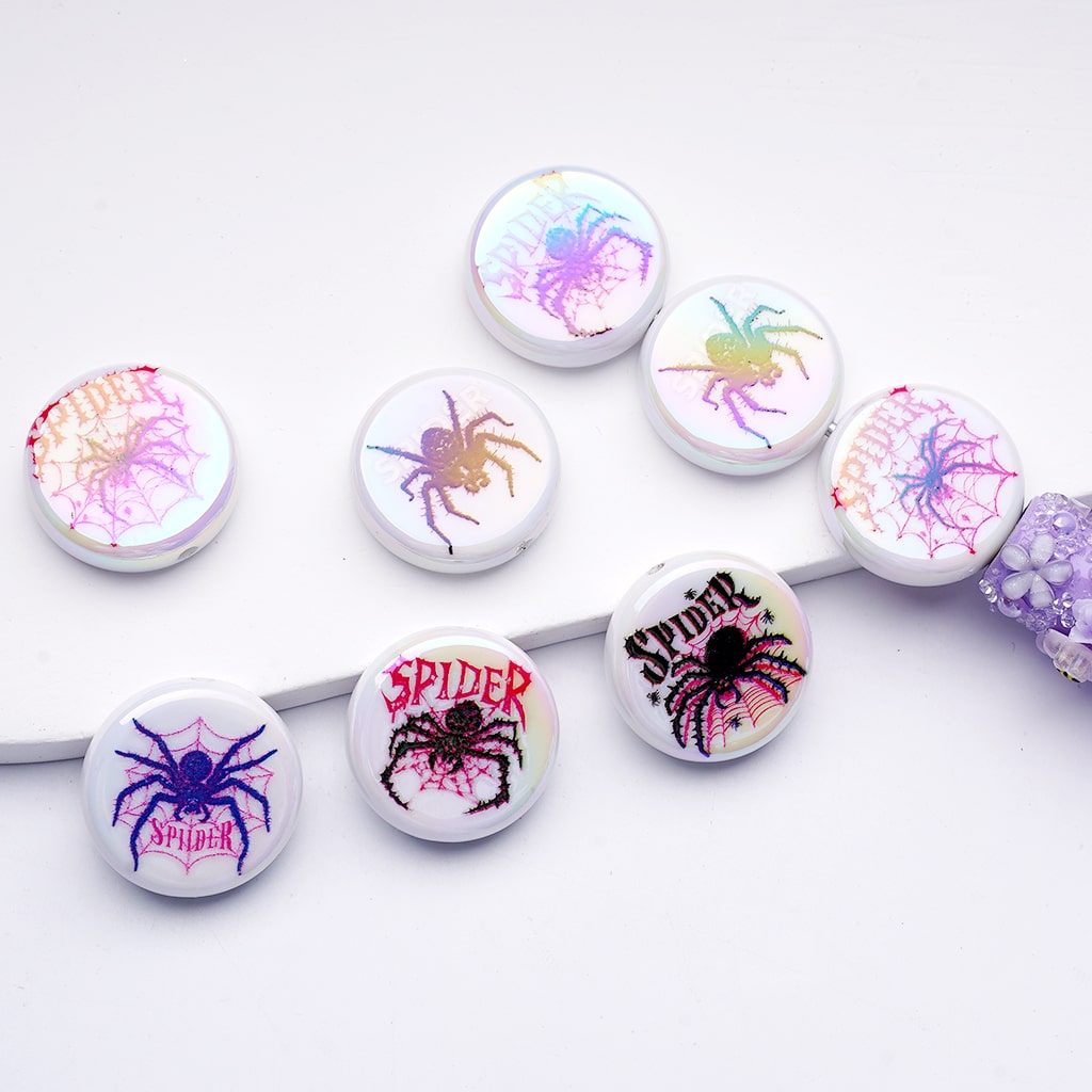 UC Coating White Spiders Flat Round Acrylic Beads, 24MM, Random Mix
