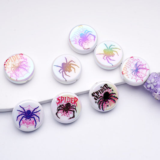 UC Coating White Spiders Flat Round Acrylic Beads, 24MM, Random Mix