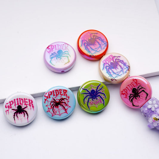 UC Coating Spiders Flat Round Acrylic Beads, 24MM, Random Mix