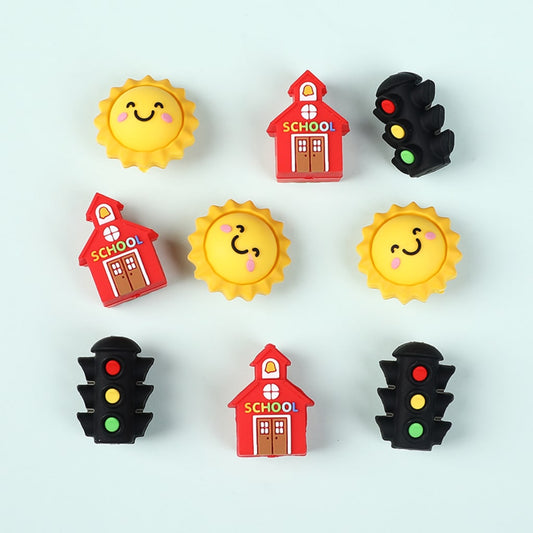 3D Mini School Theme with Traffic Light and Sun Design Silicone Focal Beads