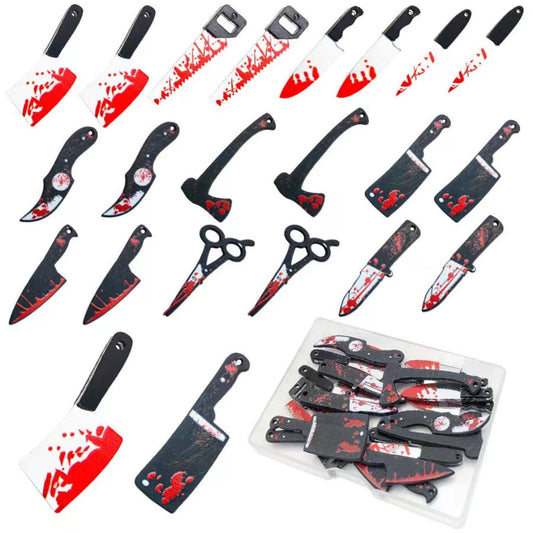 Plastic Halloween Horror Knife Axe Saw Scissors Dagger Jewelry Accessories, Random Mix