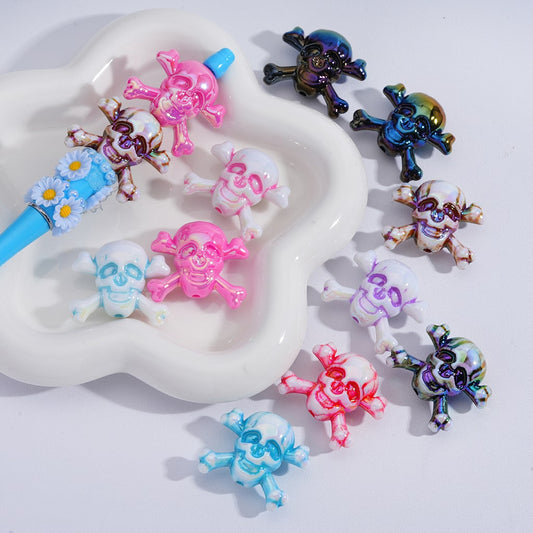 Skull Acrylic Beads, Glow in the Dark, Some Luminous, 29mm by 34mm, WQ